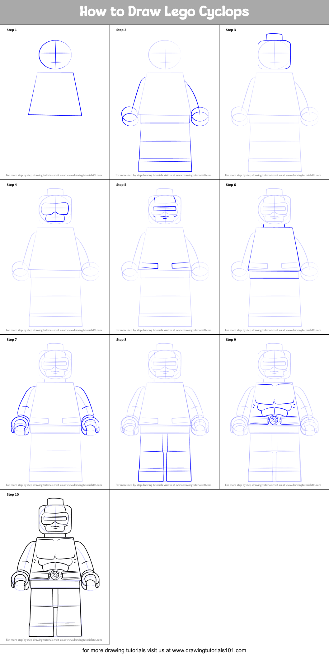 How to Draw Lego Cyclops printable step by step drawing sheet ...