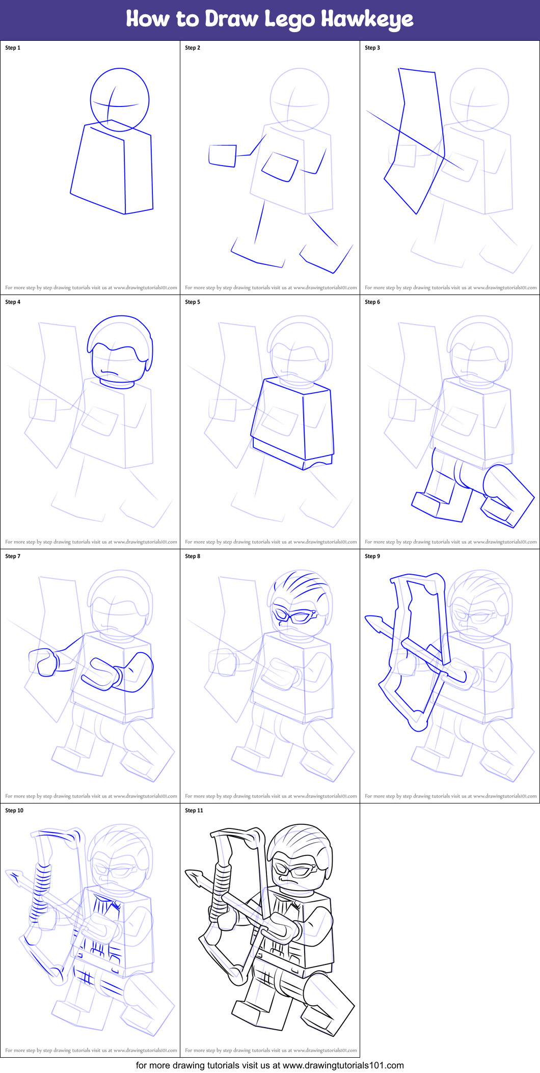 How to Draw Lego Hawkeye printable step by step drawing sheet