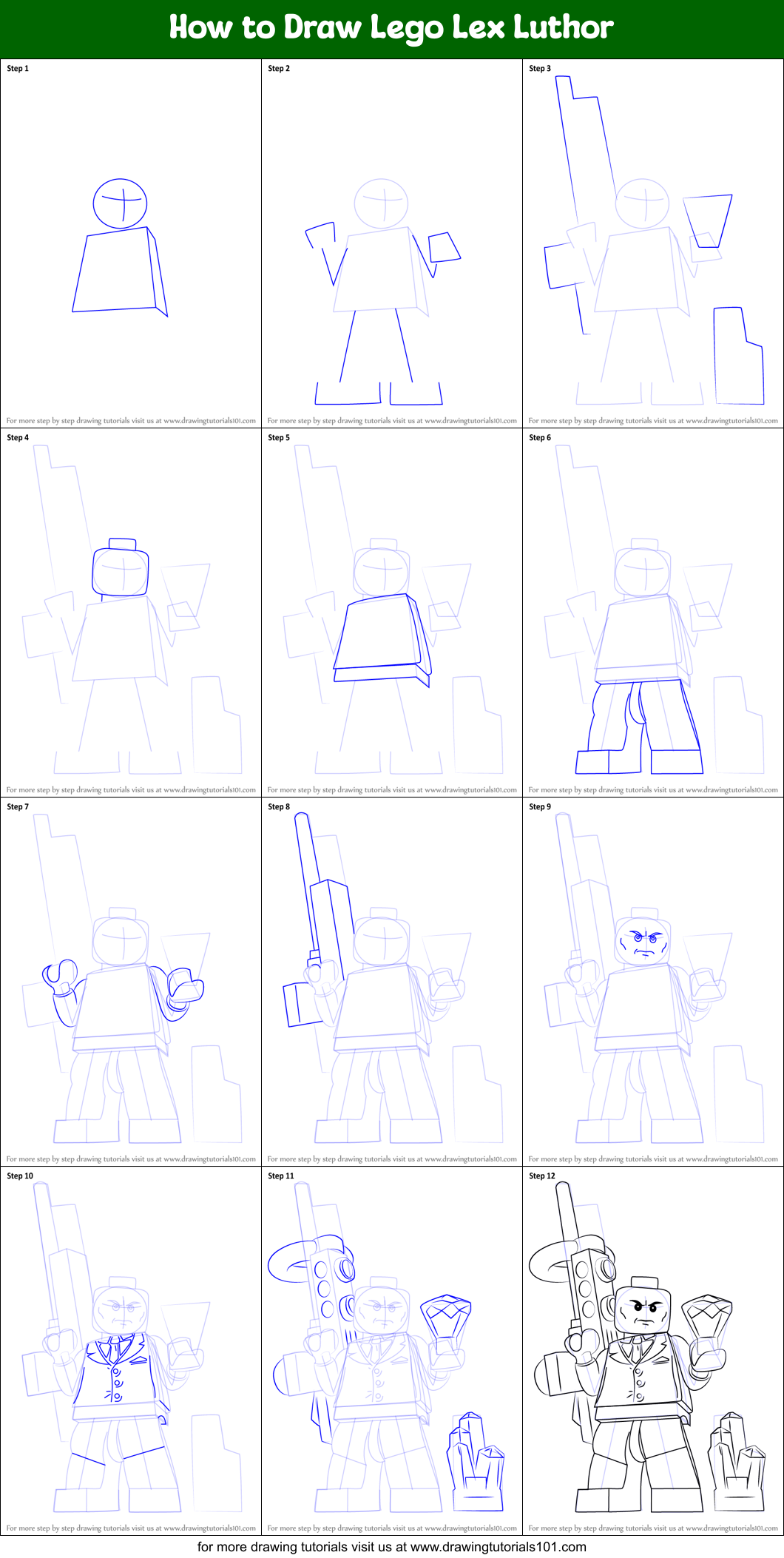 How to Draw Lego Lex Luthor printable step by step drawing sheet ...