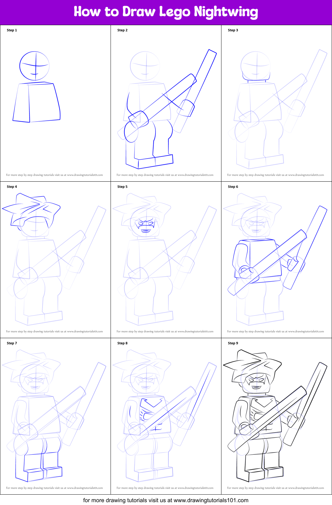 How to Draw Lego Nightwing printable step by step drawing sheet ...