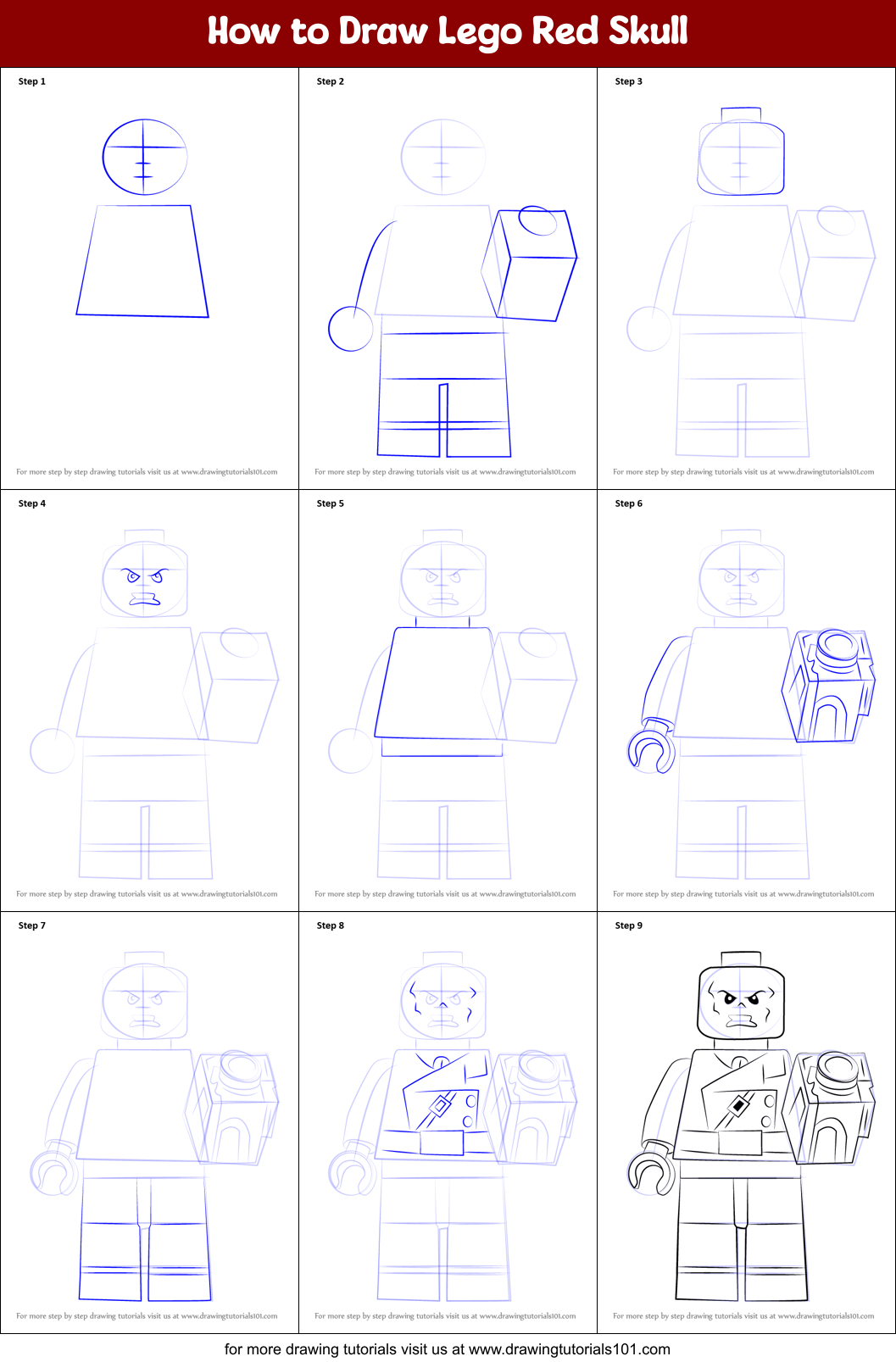 How to Draw Lego Red Skull printable step by step drawing sheet ...