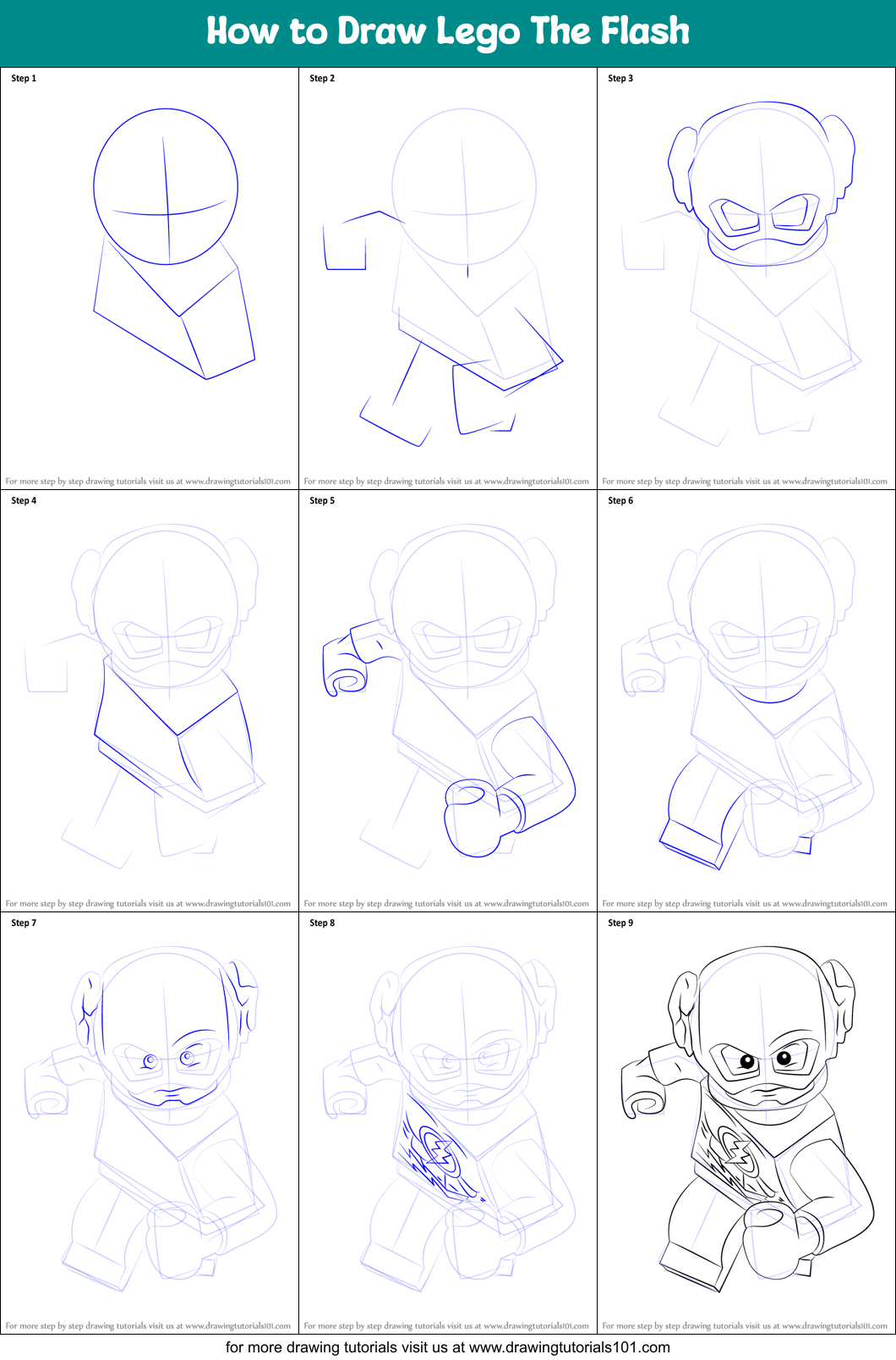 How to Draw Lego The Flash Step by Step