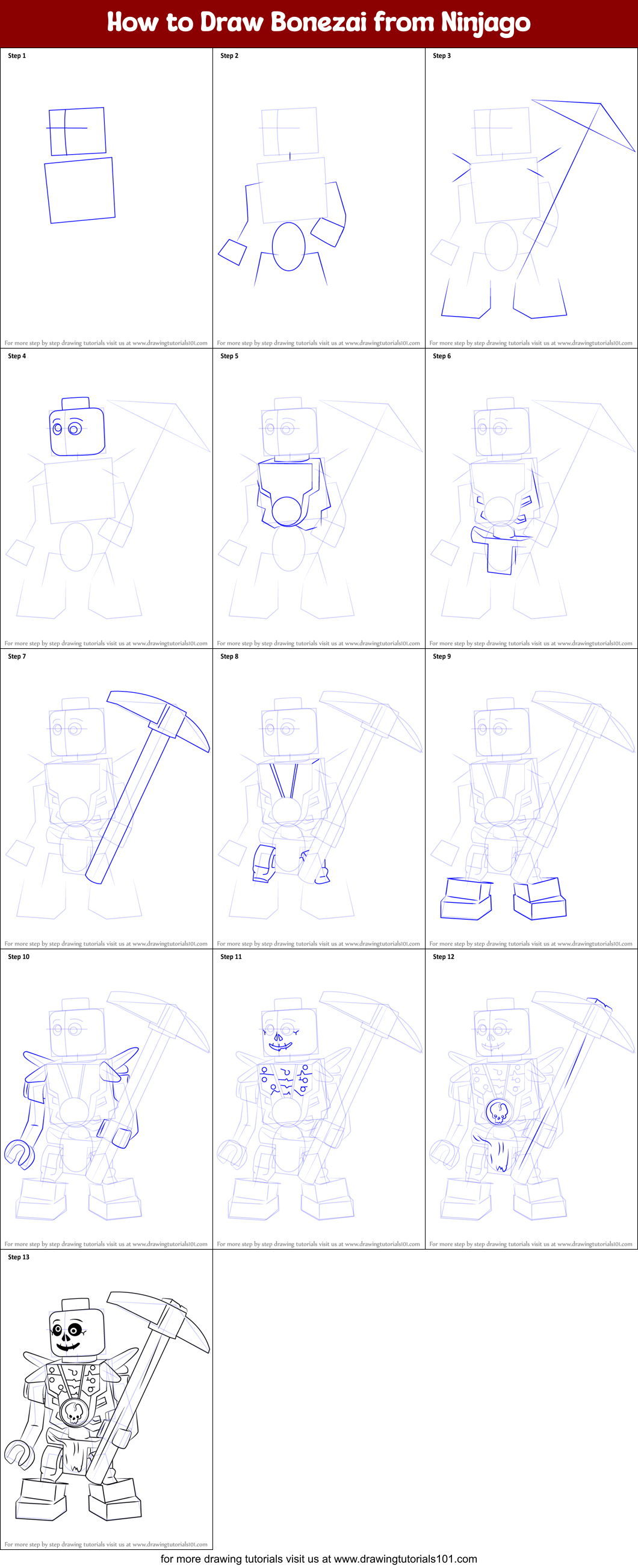 How to Draw Bonezai from Ninjago printable step by step drawing sheet ...