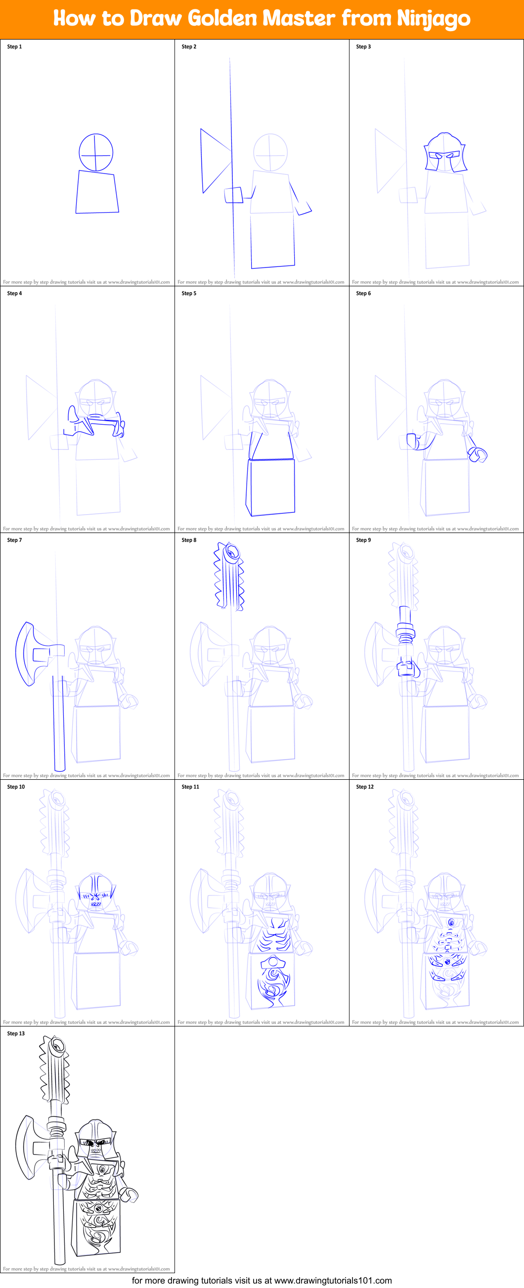 How to Draw Golden Master from Ninjago printable step by step drawing ...