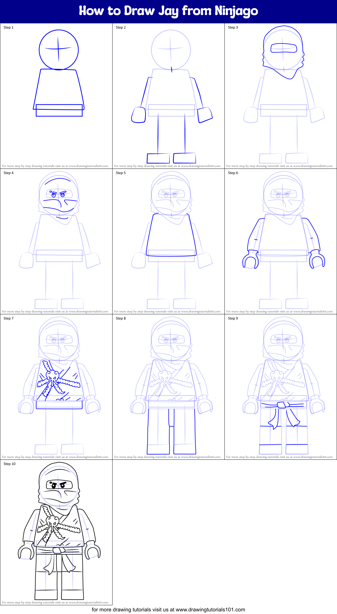 How to Draw Jay from Ninjago printable step by step drawing sheet ...