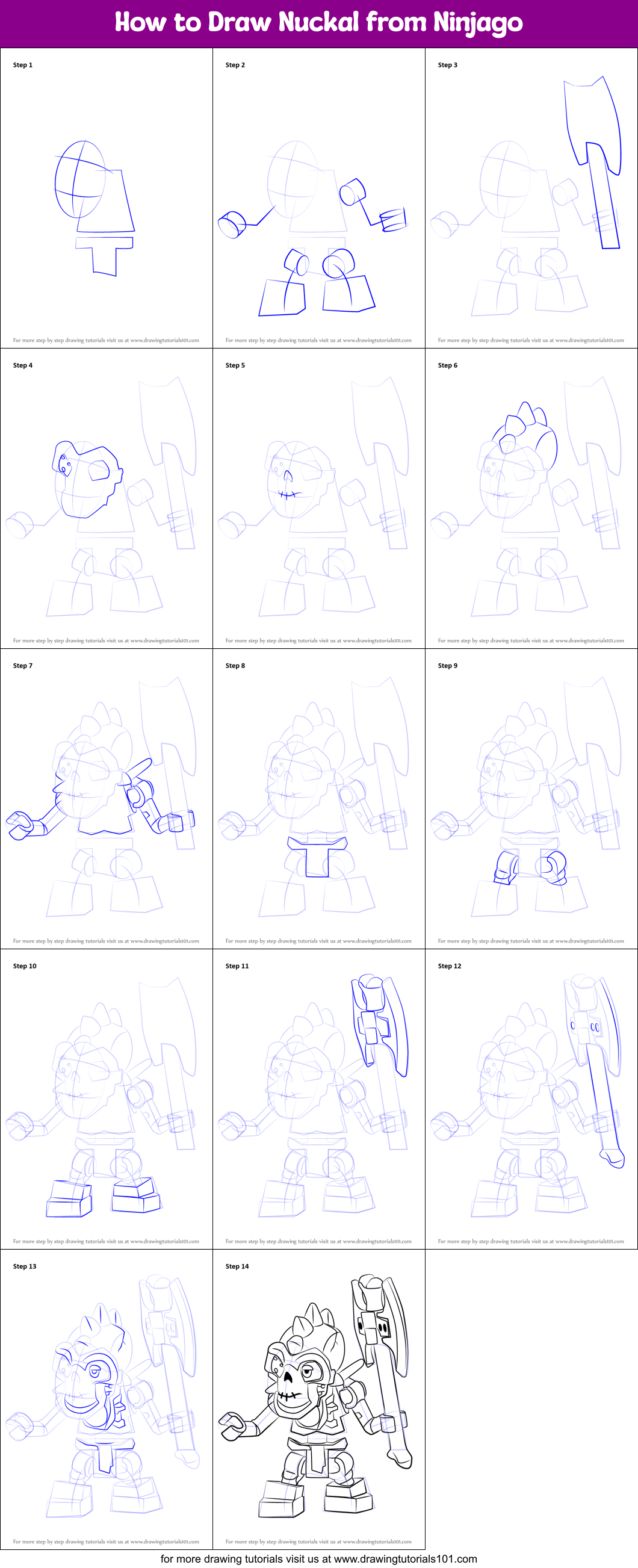 How to Draw Nuckal from Ninjago printable step by step drawing sheet ...