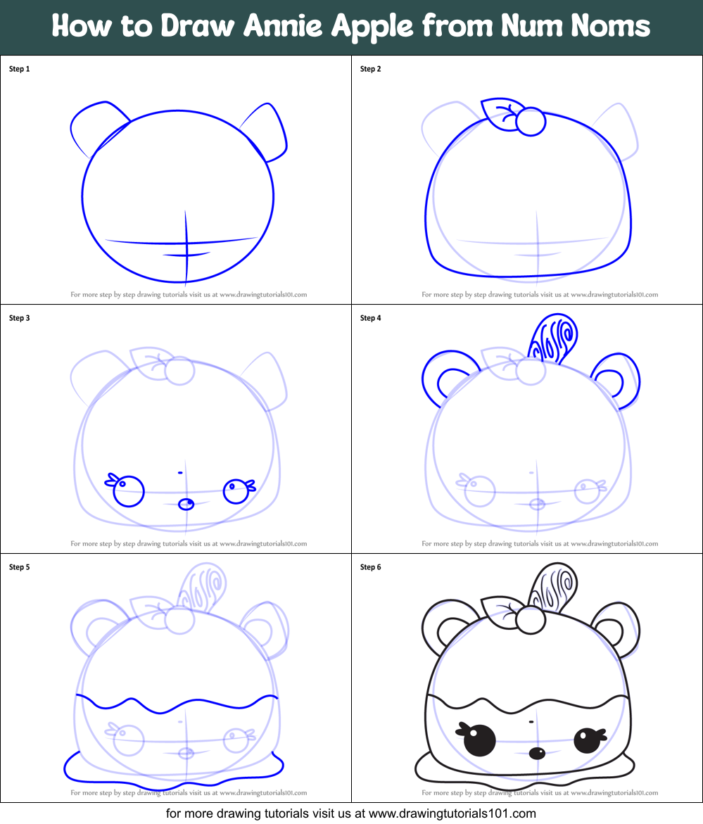 How to Draw Annie Apple from Num Noms printable step by step drawing ...