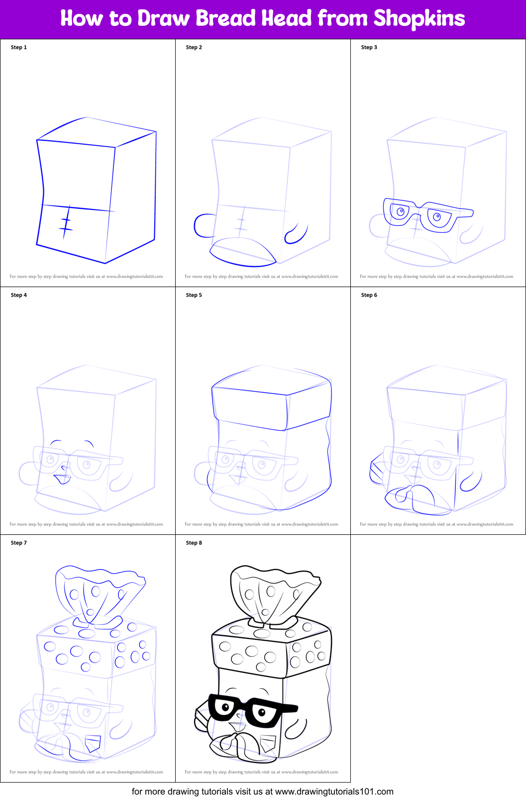 Download How to Draw Bread Head from Shopkins printable step by step drawing sheet : DrawingTutorials101.com