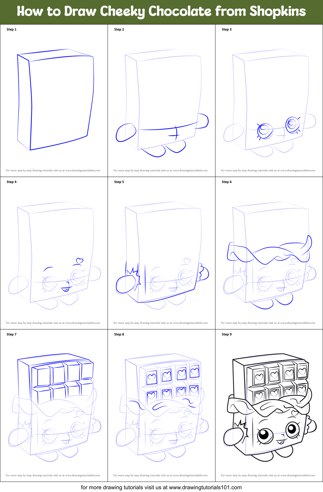 How to Draw Cheeky Chocolate from Shopkins printable step by step