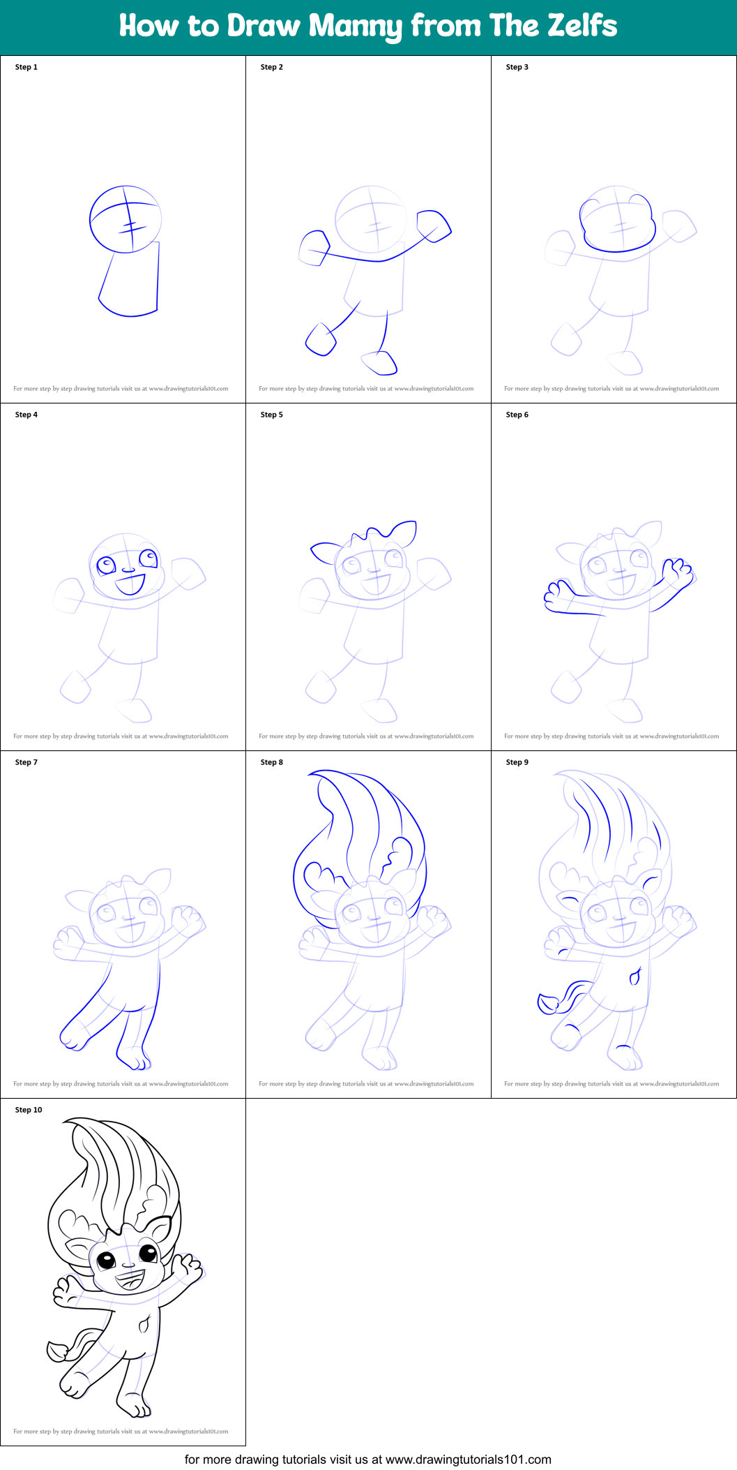 How to Draw Manny from The Zelfs printable step by step drawing sheet ...