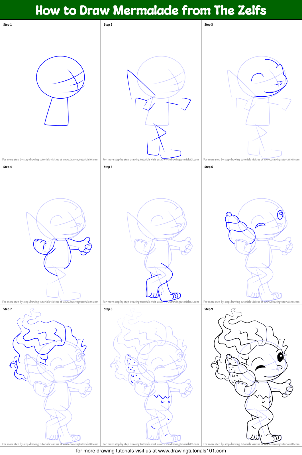 How to Draw Mermalade from The Zelfs printable step by step drawing ...