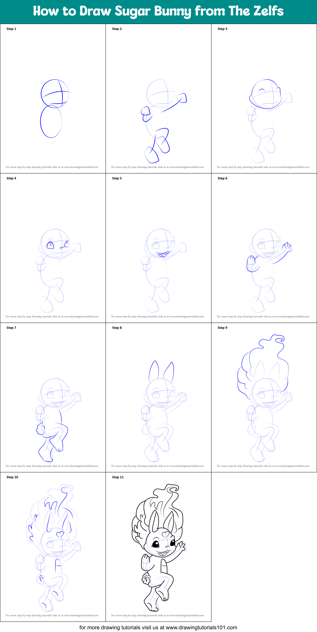 How to Draw Sugar Bunny from The Zelfs printable step by step drawing ...