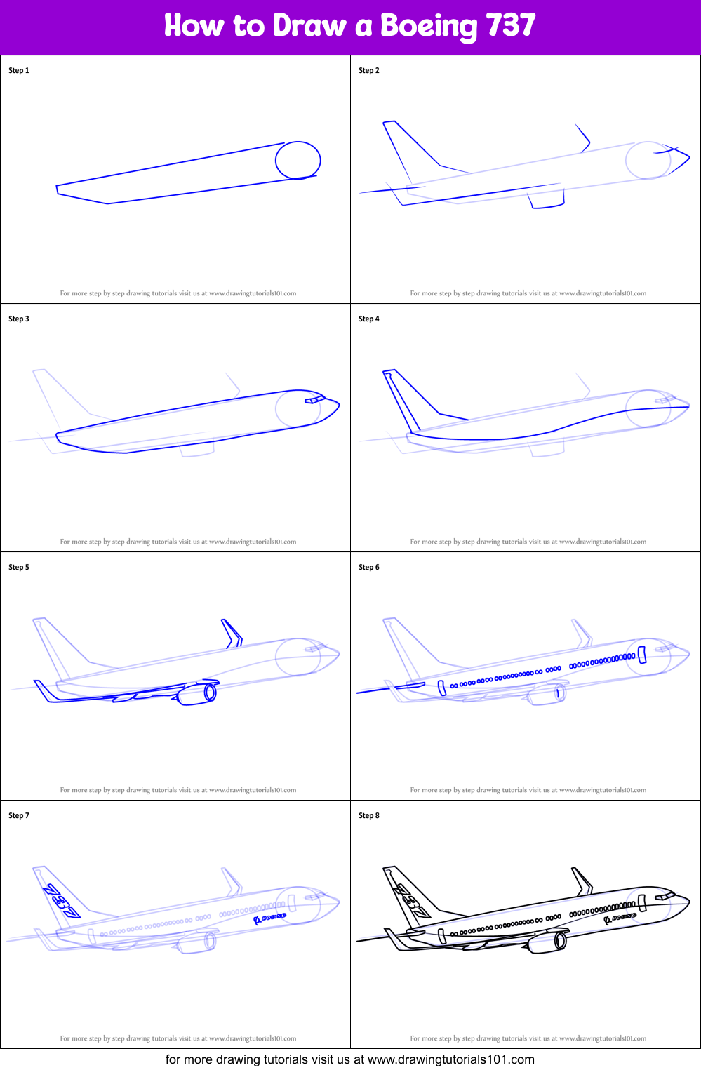 How to Draw a Boeing 737 printable step by step drawing sheet