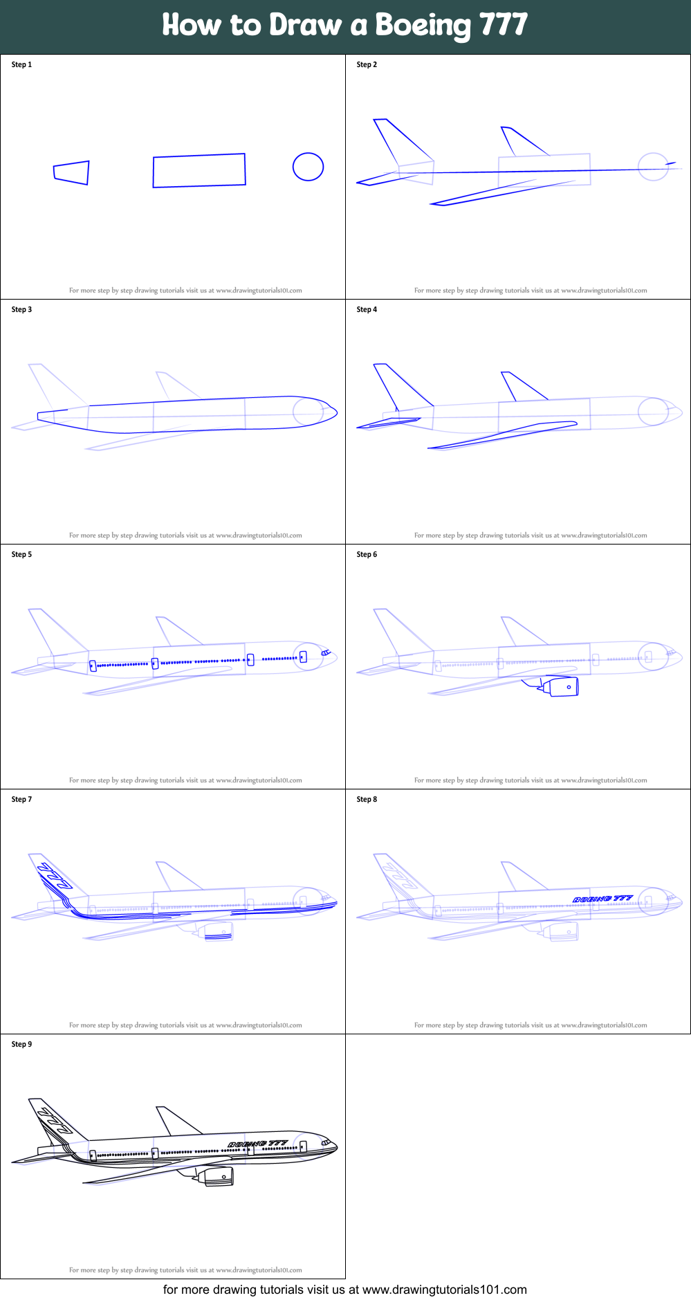 How To Draw A Boeing 777 Printable Step By Step Drawing Sheet ...