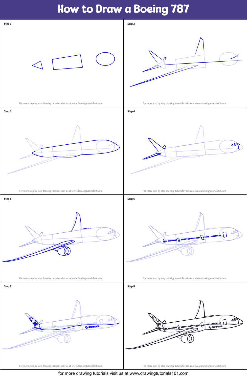 How to Draw a Boeing 787 printable step by step drawing sheet ...