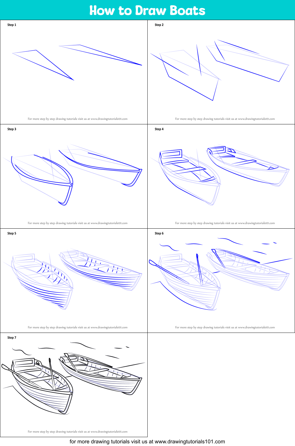 How to Draw Boats printable step by step drawing sheet
