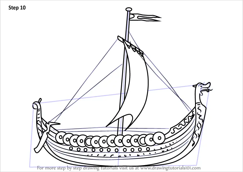 Learn How to Draw a Viking Ship (Boats and Ships) Step by Step