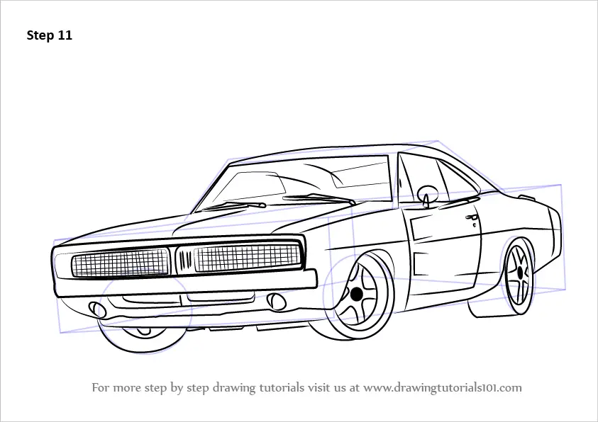 How to draw Dodge Charger RT L69 1971  Sketchok easy drawing guides