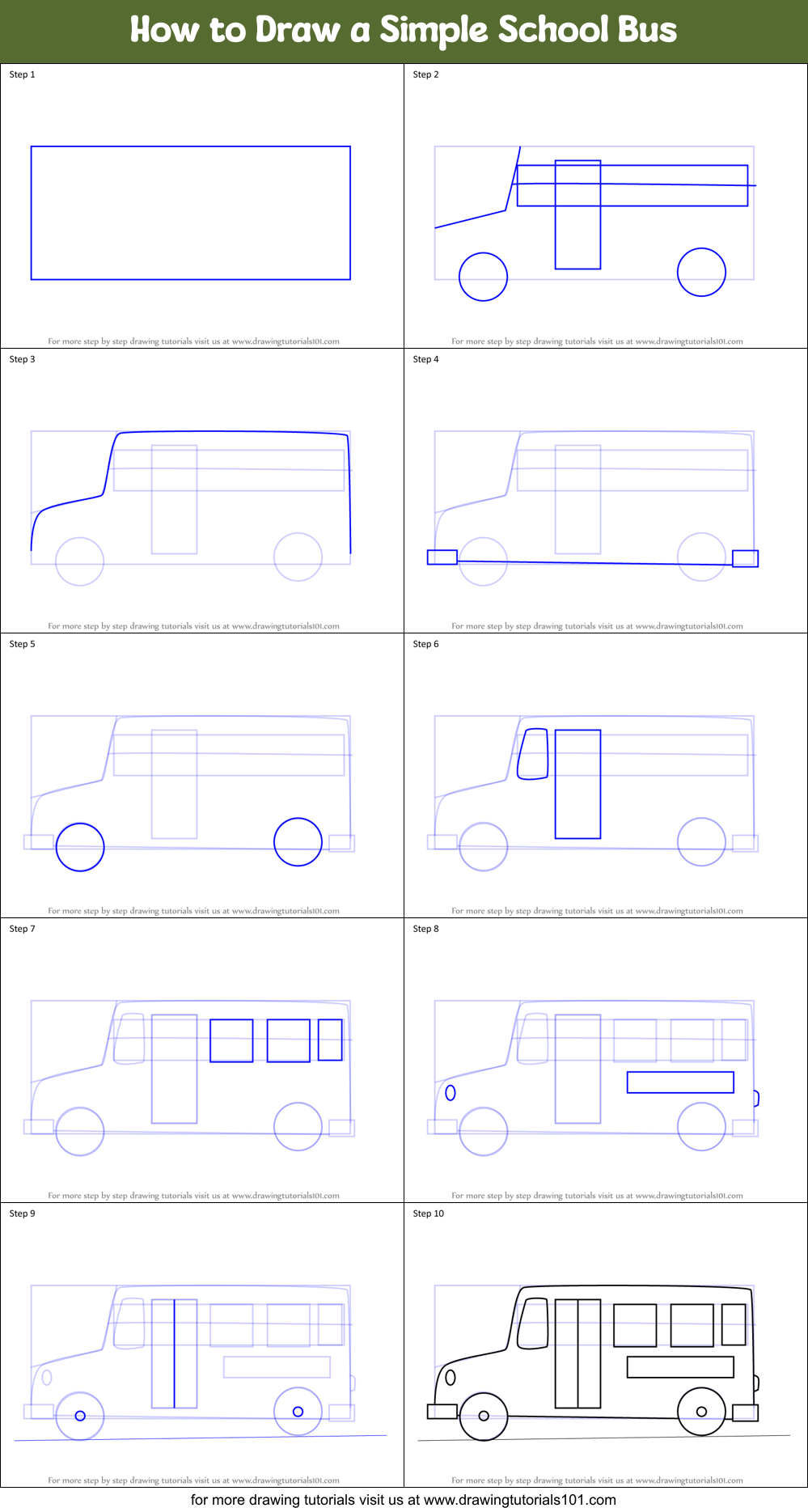 How to Draw a Simple School Bus printable step by step drawing sheet ...