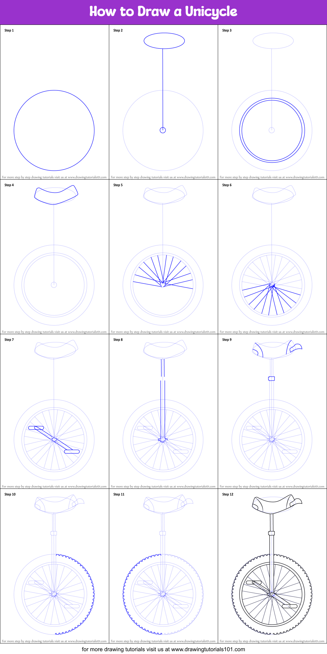 How to Draw a Unicycle printable step by step drawing sheet