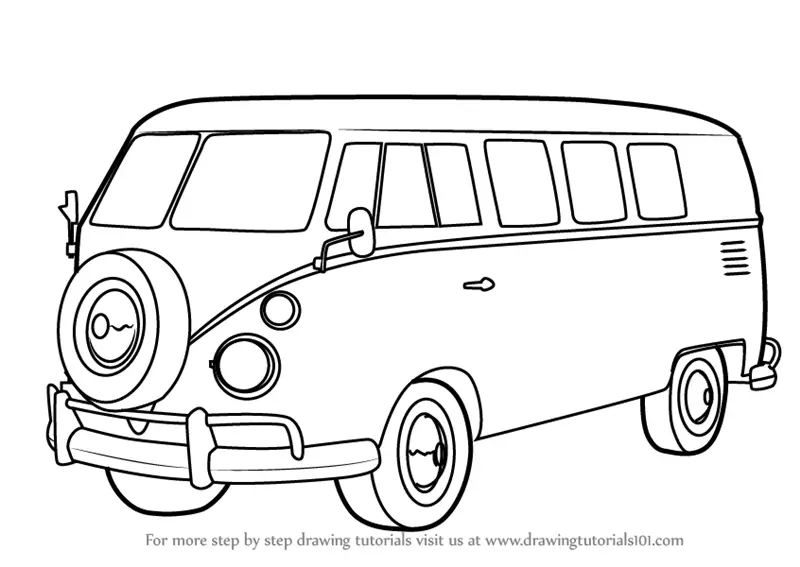 Step By Step How To Draw Volkswagen Bus : DrawingTutorials101.com