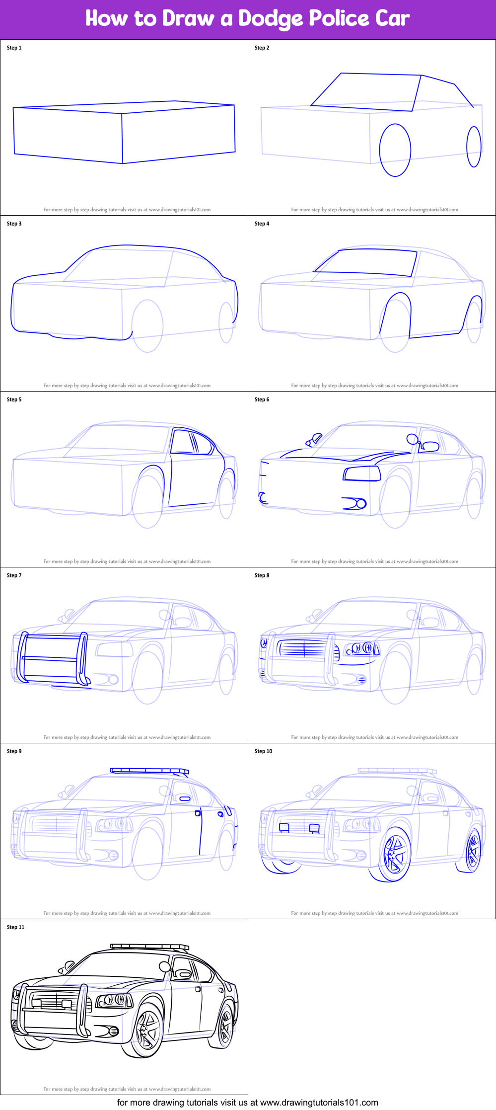 How to Draw a Dodge Police Car printable step by step drawing sheet ...