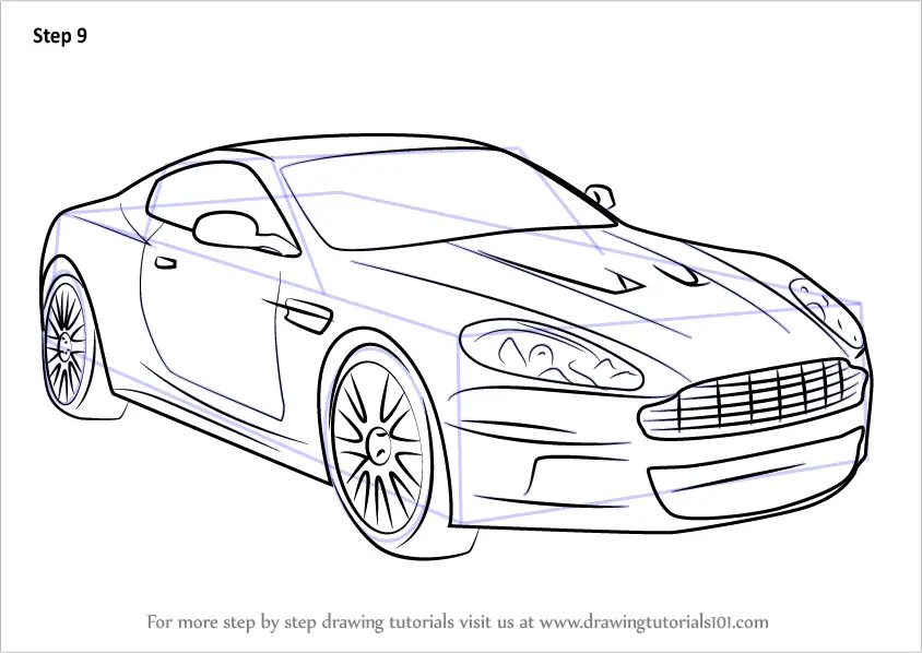 Learn How to Draw Aston Martin DB9 (Sports Cars) Step by Step Drawing