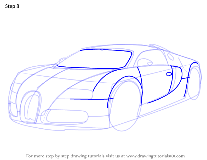 Step by Step How to Draw a Bugatti Car : DrawingTutorials101.com