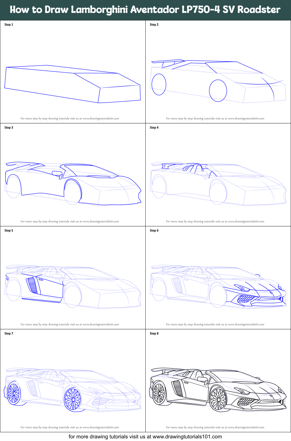 How to Draw Lamborghini Aventador LP750-4 SV Roadster printable step by