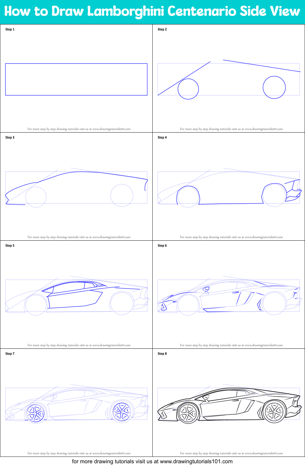 How to Draw Lamborghini Centenario Side View printable step by step drawing  sheet : 