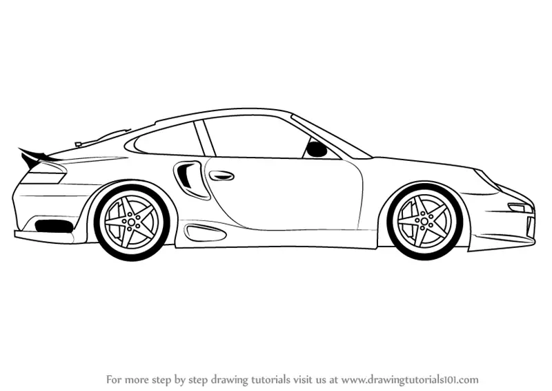 Step by Step How to Draw a Porsche Car Side View : DrawingTutorials101.com