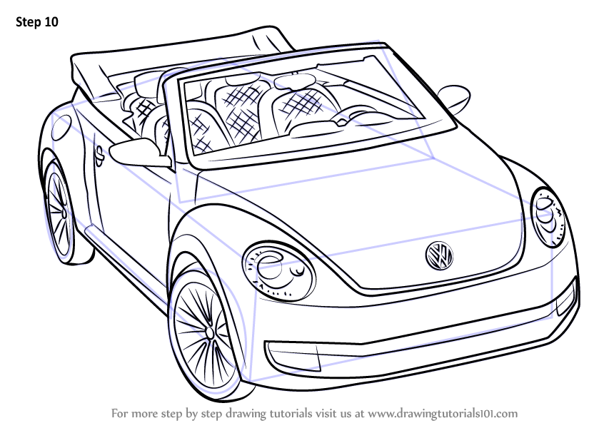 Learn How to Draw Volkswagen Beetle Convertible (Sports Cars) Step by