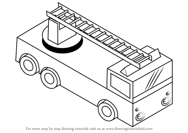 Learn How to Draw Fire truck with Ladder (Trucks) Step by Step