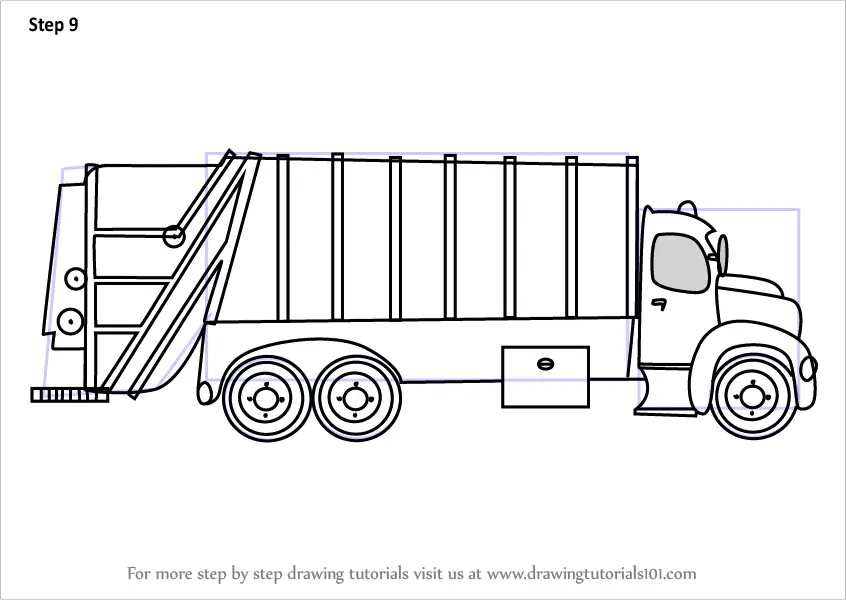 Learn How to Draw Garbage Dumper Truck (Trucks) Step by Step : Drawing
