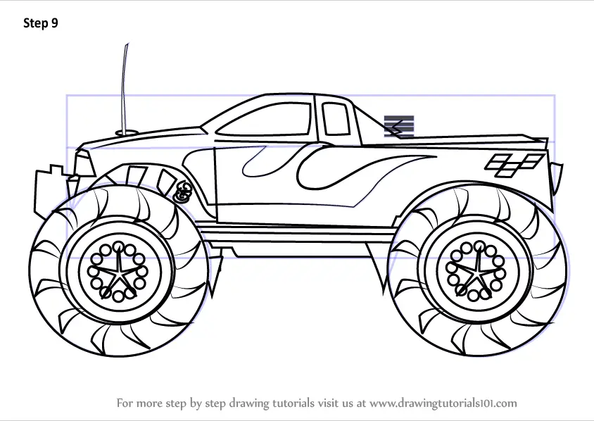 Learn How to Draw a Monster Truck (Trucks) Step by Step Drawing Tutorials