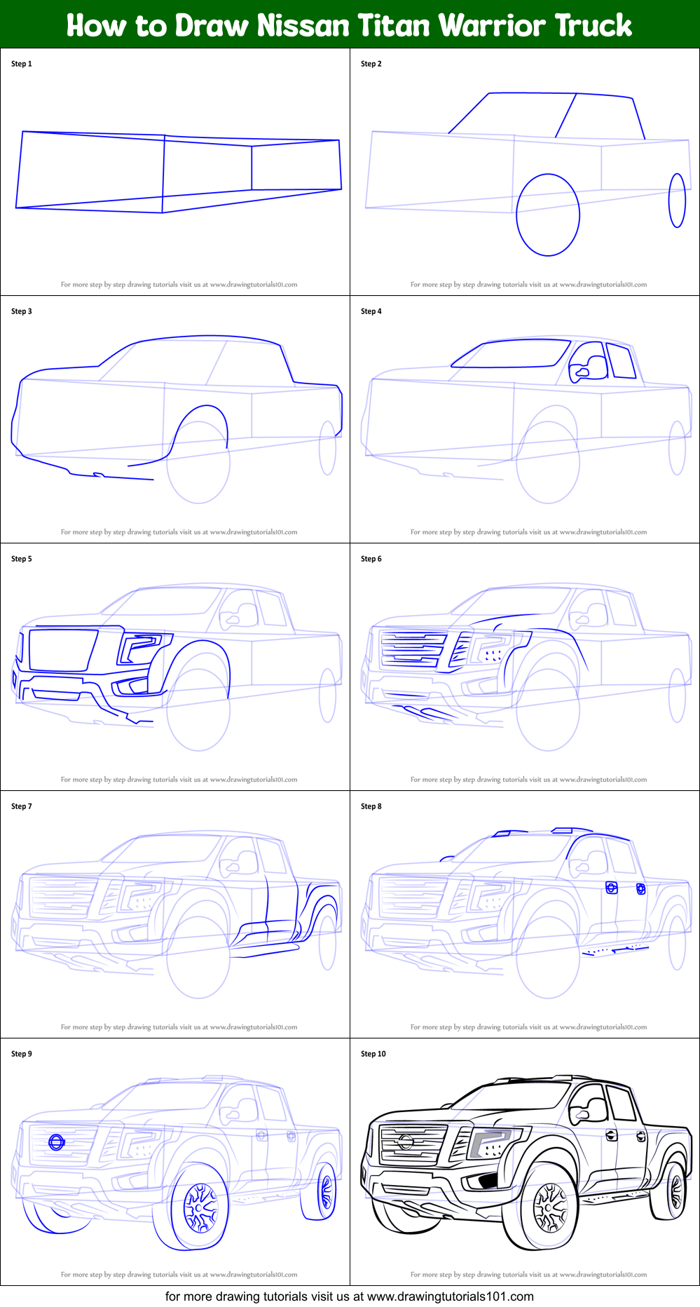 How to Draw Nissan Titan Warrior Truck printable step by step drawing ...