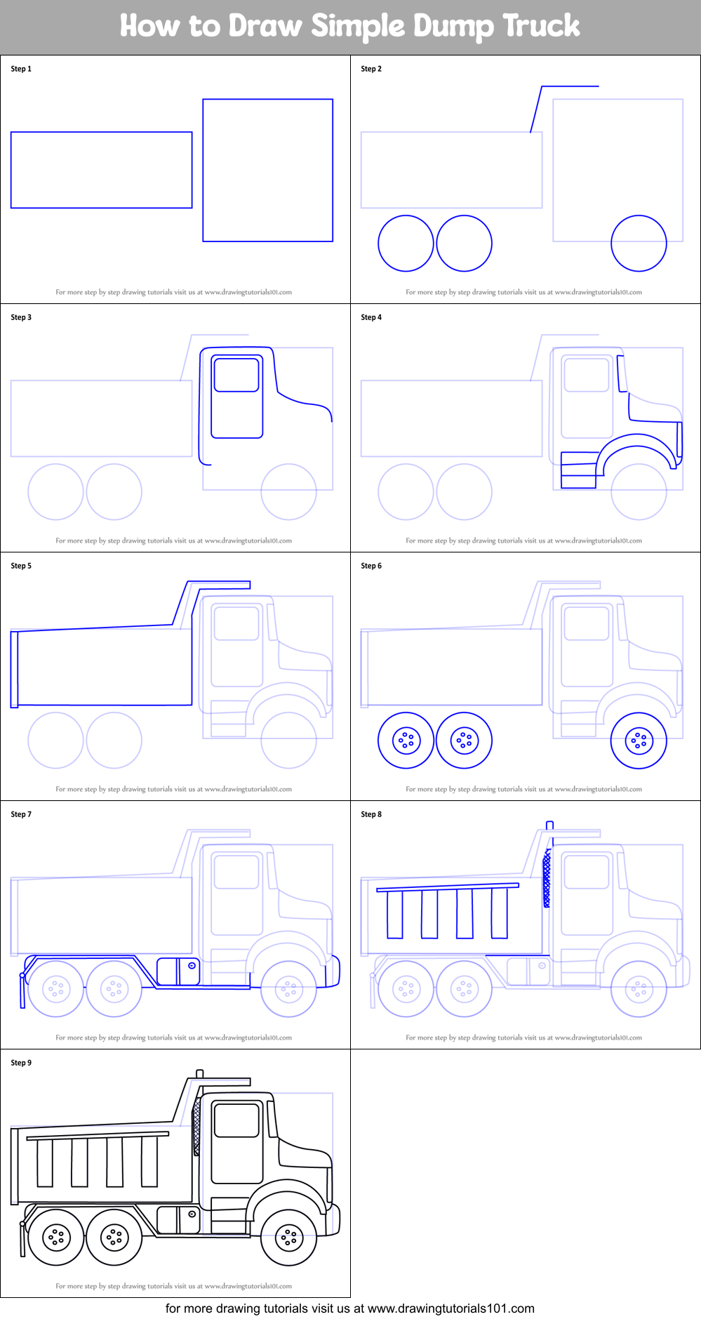 How to Draw Simple Dump Truck printable step by step drawing sheet ...