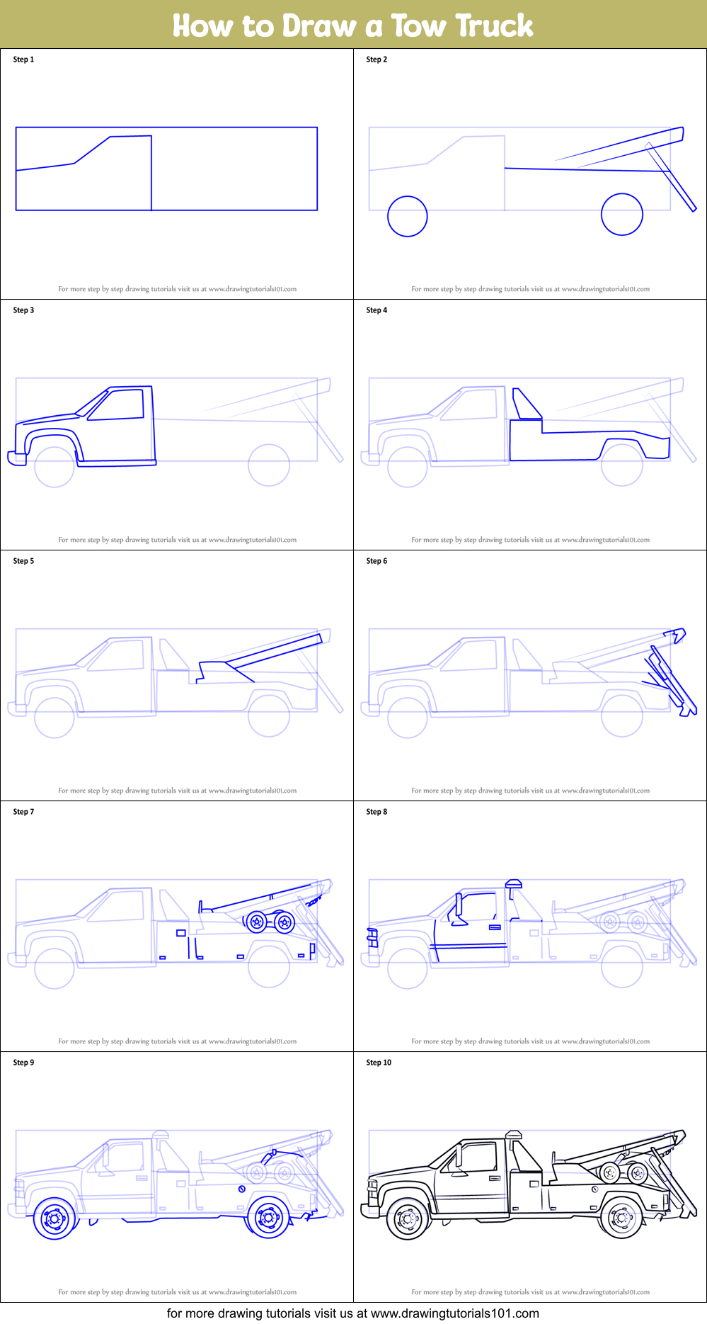 How to Draw a Tow Truck printable step by step drawing sheet
