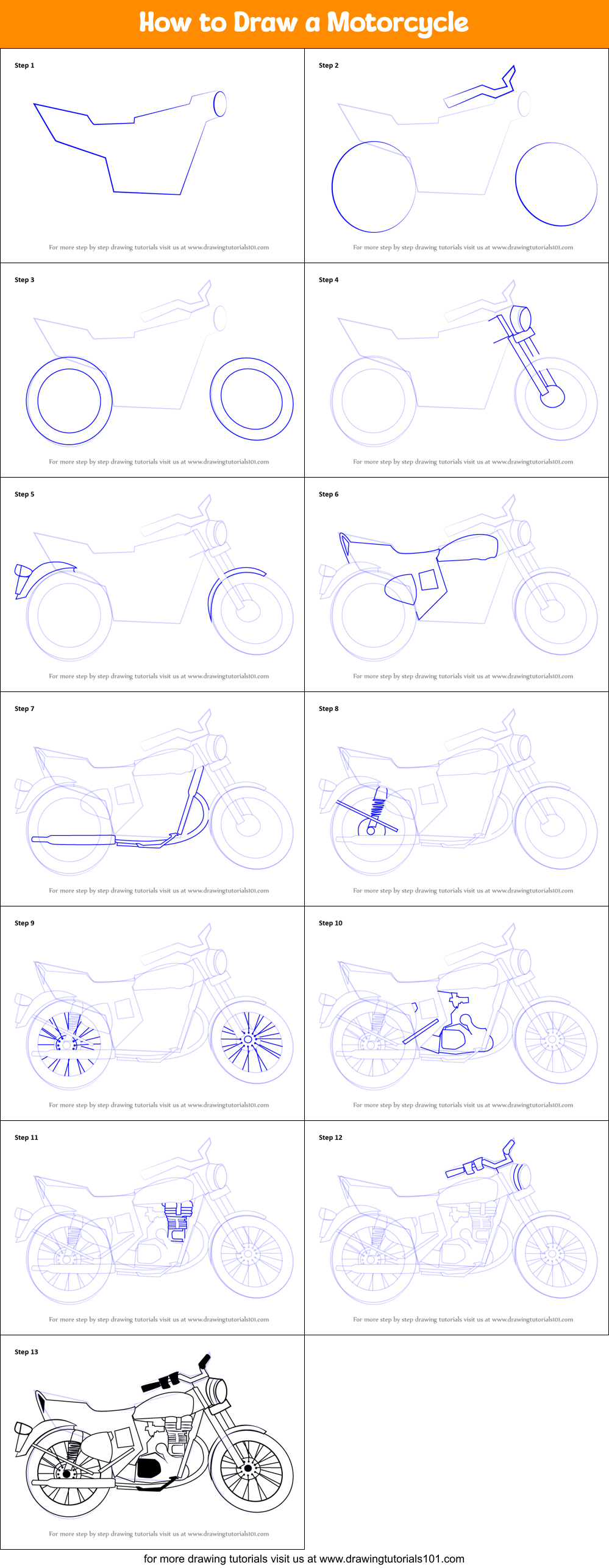 How to Draw a Motorcycle printable step by step drawing sheet ...