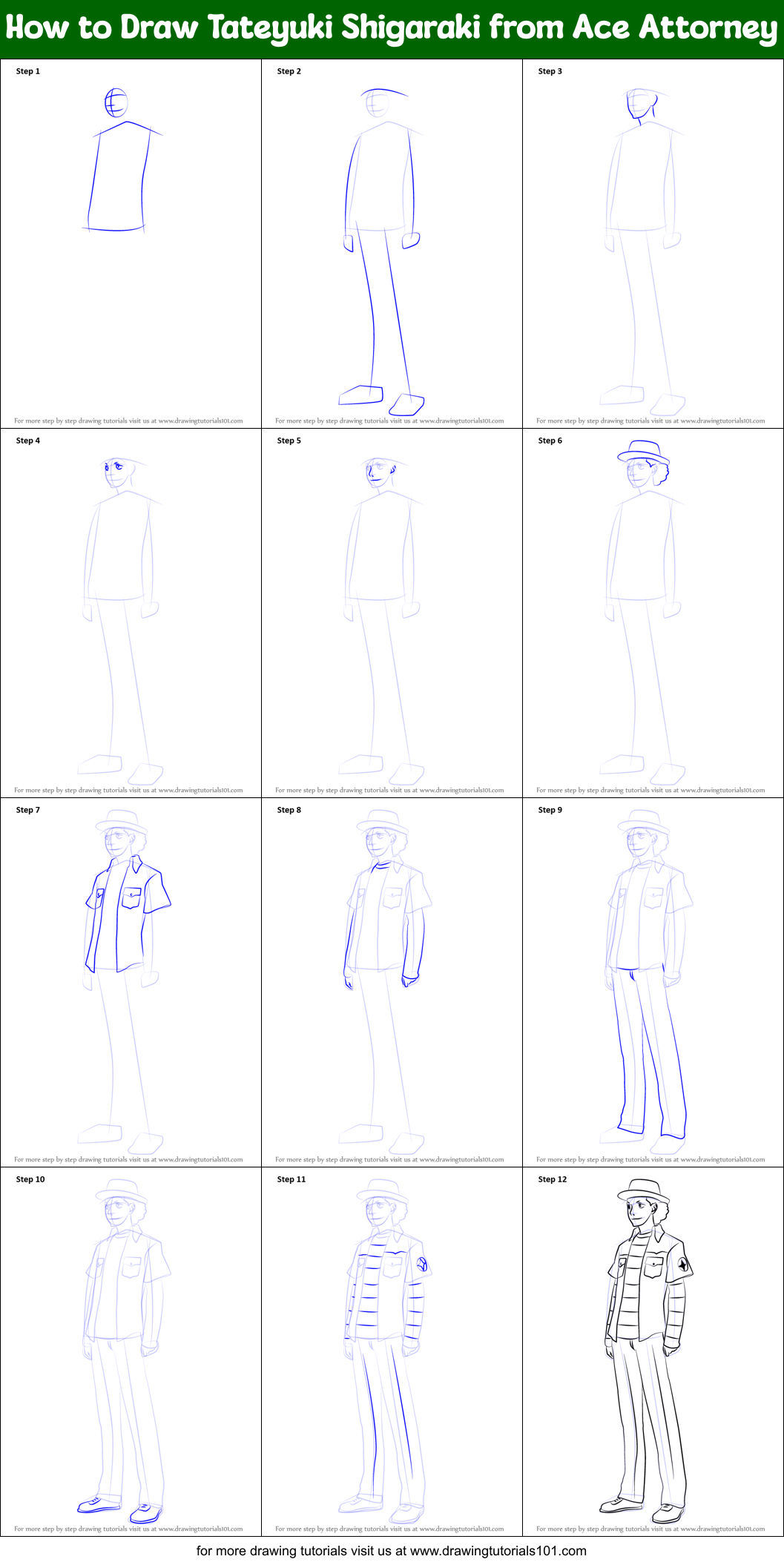 How to Draw Tateyuki Shigaraki from Ace Attorney printable step by step ...