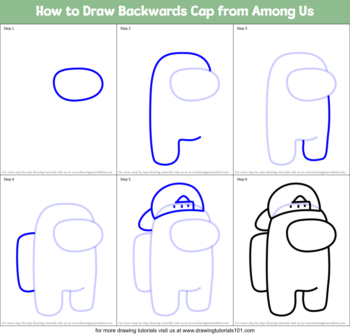 How to Draw Backwards Cap from Among Us printable step by step drawing