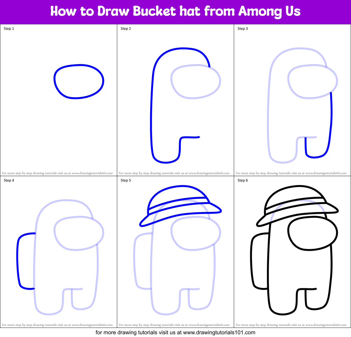 How to Draw Bucket hat from Among Us printable step by step drawing