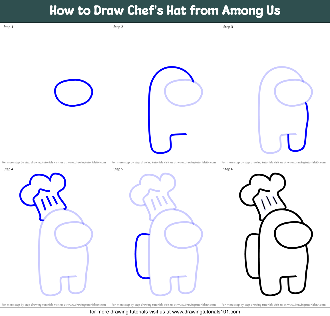 How to Draw Chef's Hat from Among Us printable step by step drawing