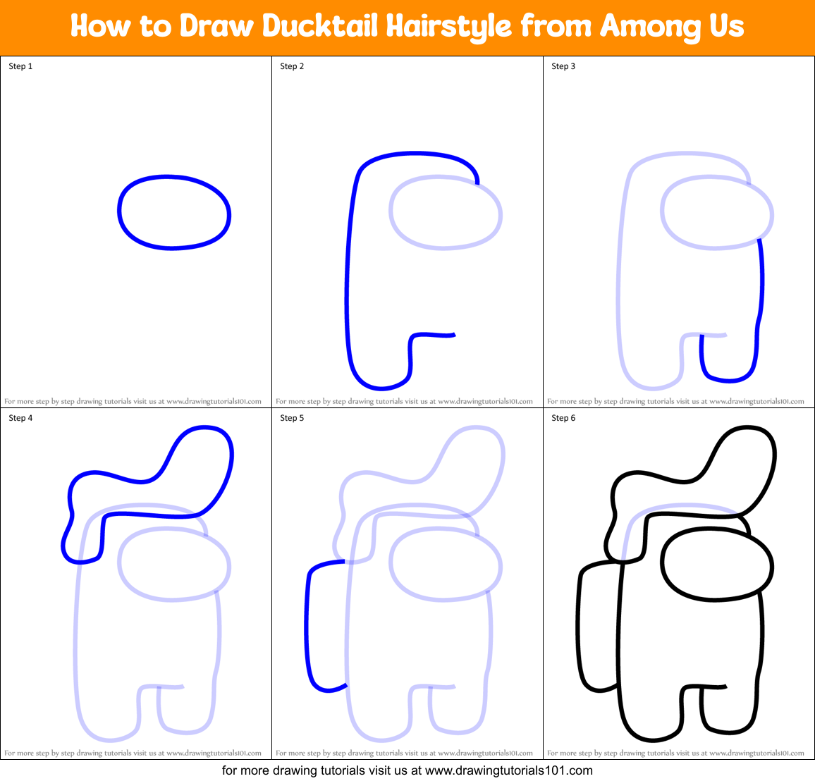 How to Draw Ducktail Hairstyle from Among Us printable step by step ...