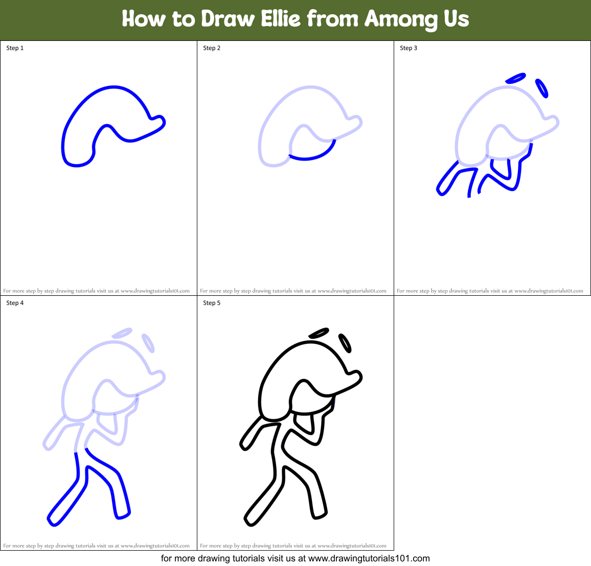 How to Draw Ellie from Among Us printable step by step drawing sheet 