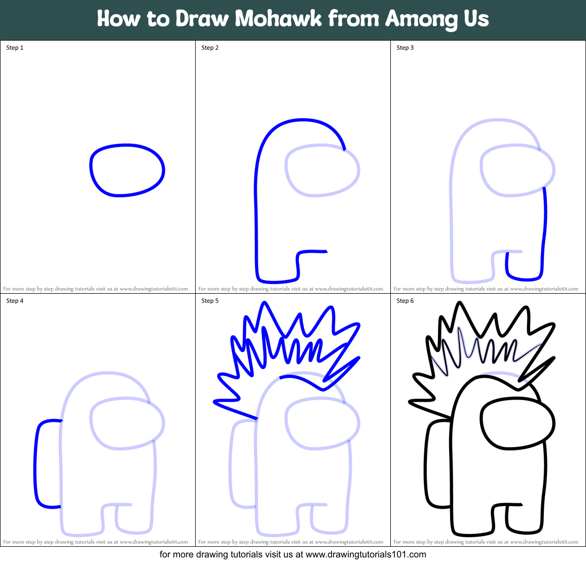 How to Draw Mohawk from Among Us printable step by step drawing sheet