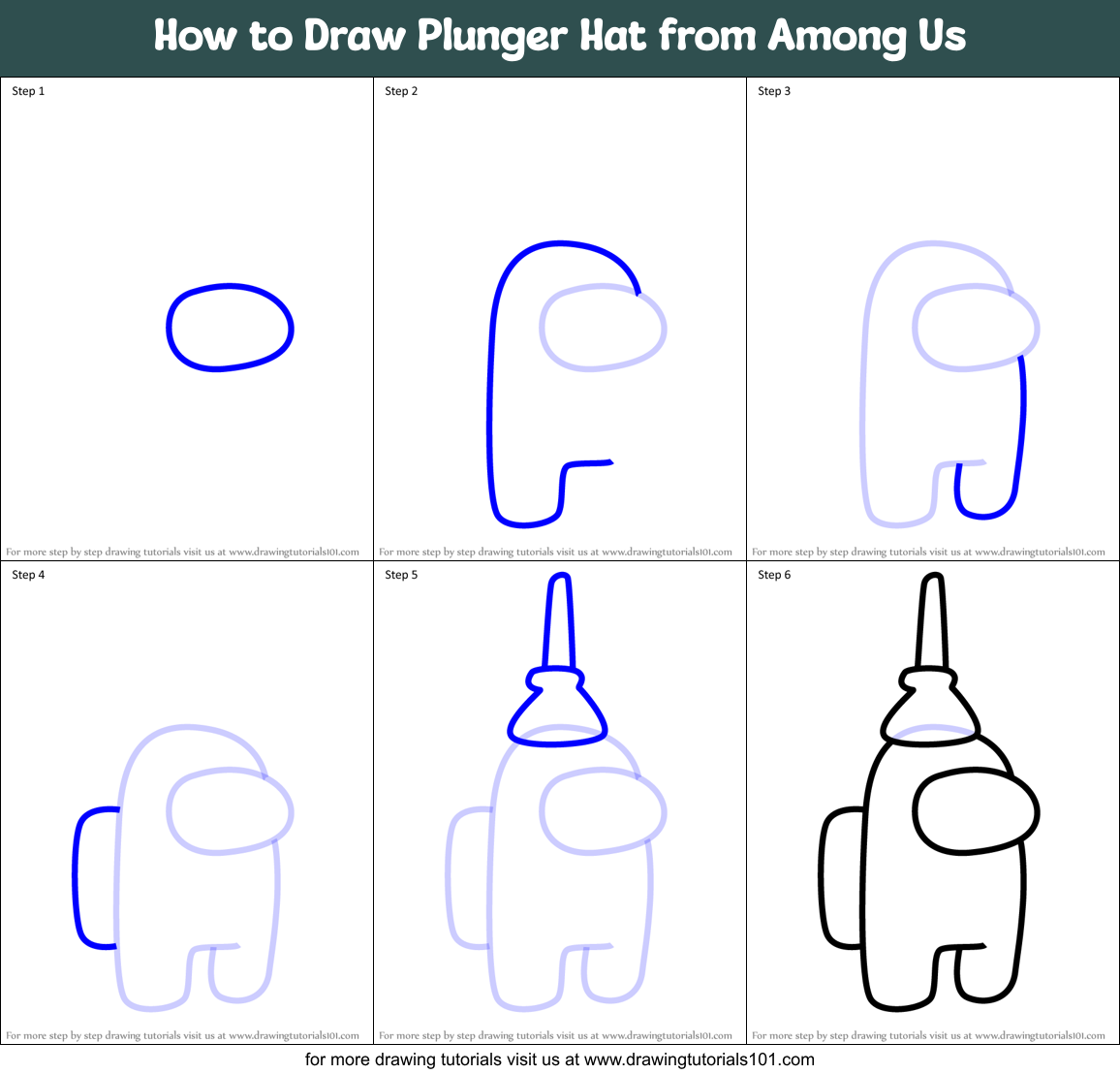 How to Draw Plunger Hat from Among Us printable step by step drawing ...