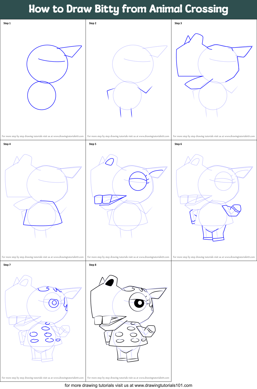 How to Draw Bitty from Animal Crossing printable step by step drawing ...