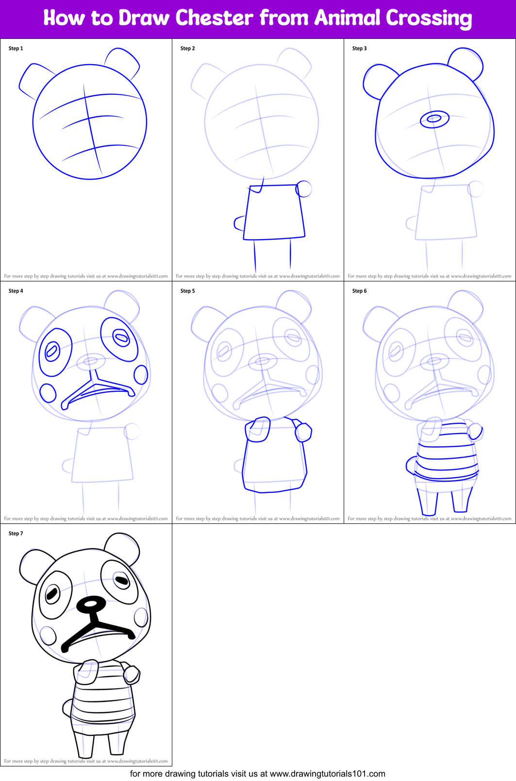 How to Draw Chester from Animal Crossing printable step by step drawing