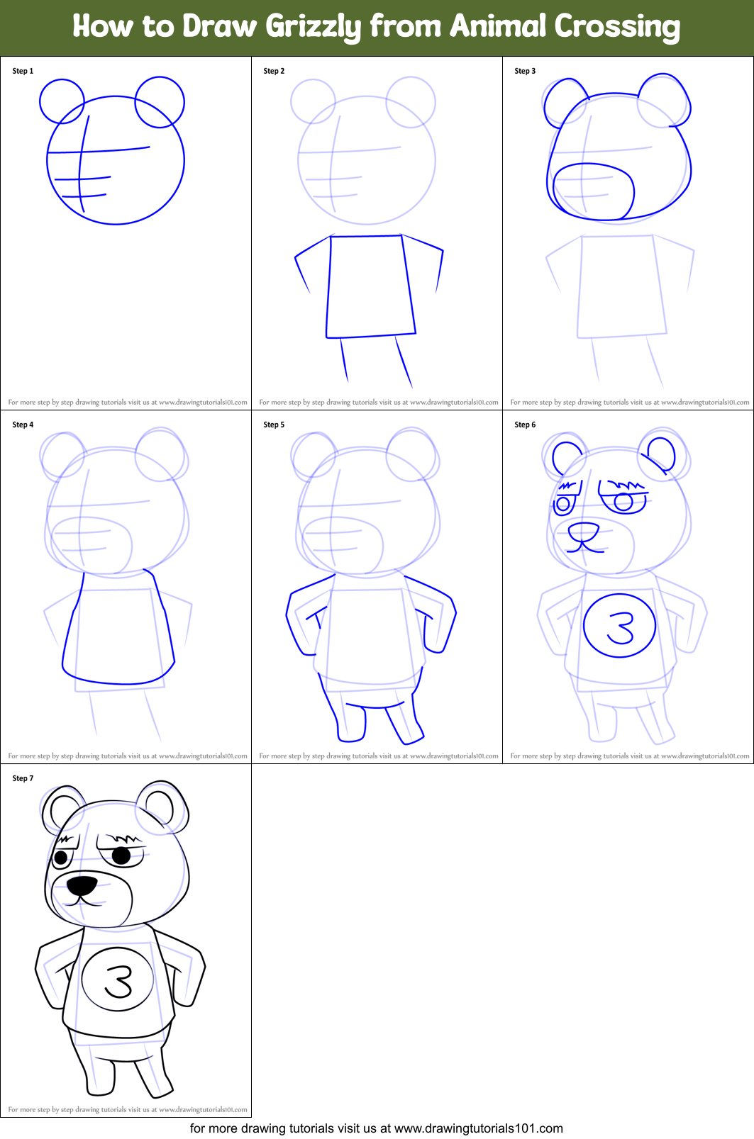 How to Draw Grizzly from Animal Crossing printable step by step drawing ...